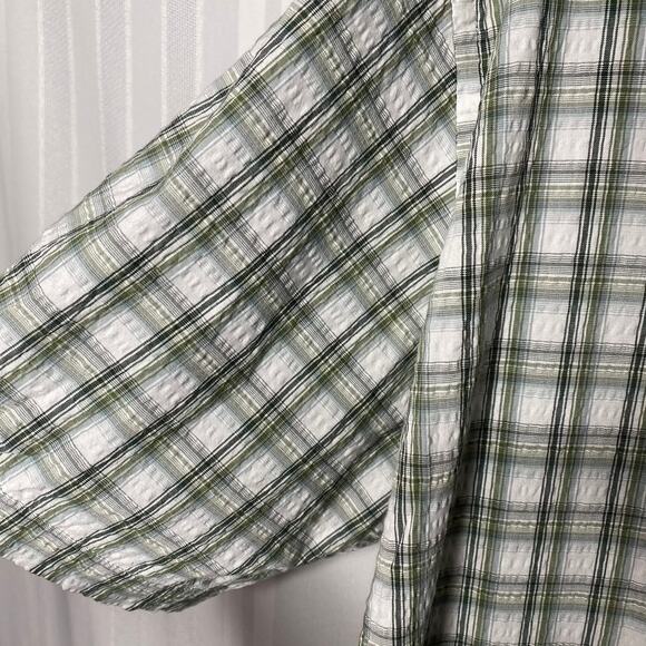 Van Heusen AIR Short Sleeve Plaid Crinkle Button Down Shirt XXL Green White Mens - Picture 7 of 9